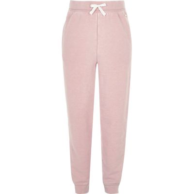 Girls pink washed high rise joggers